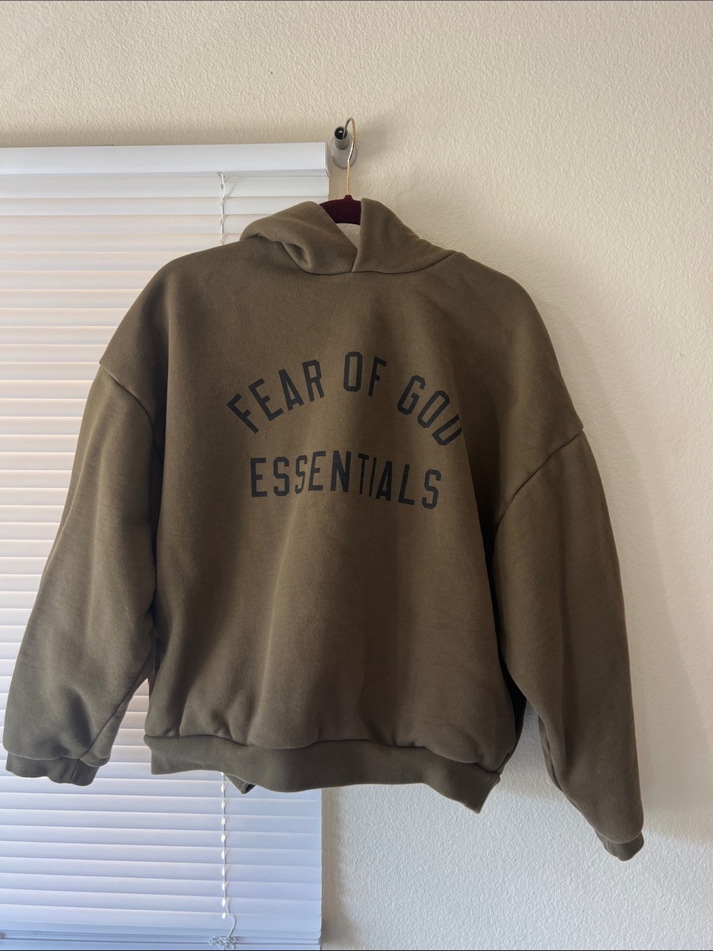Fear of God Essentials Olive Hoodie with Black Logo